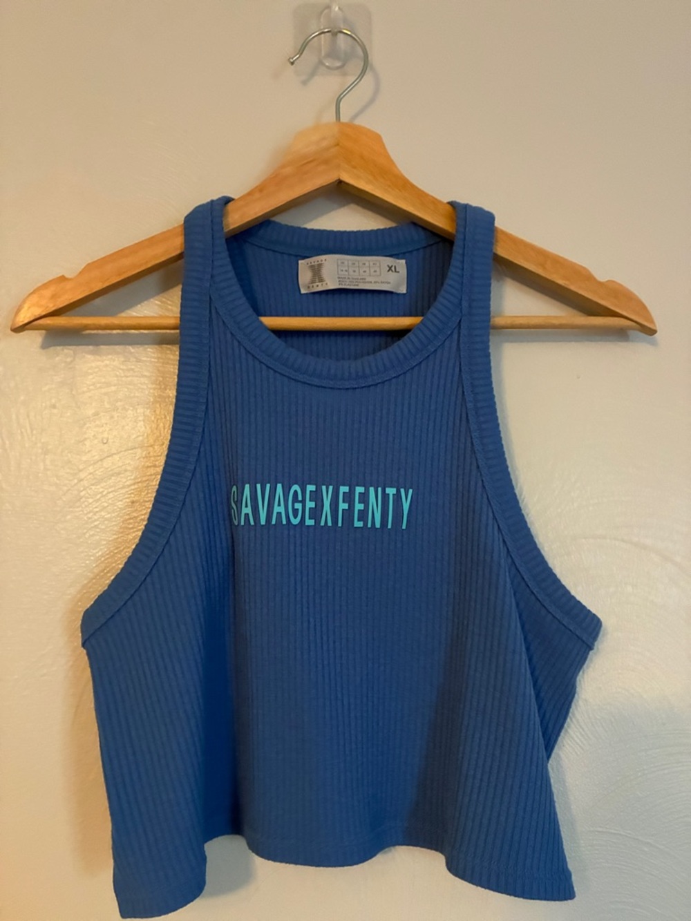 Savage X Fenty Blue Ribbed Cropped Tank Top with Aqua Logo‎